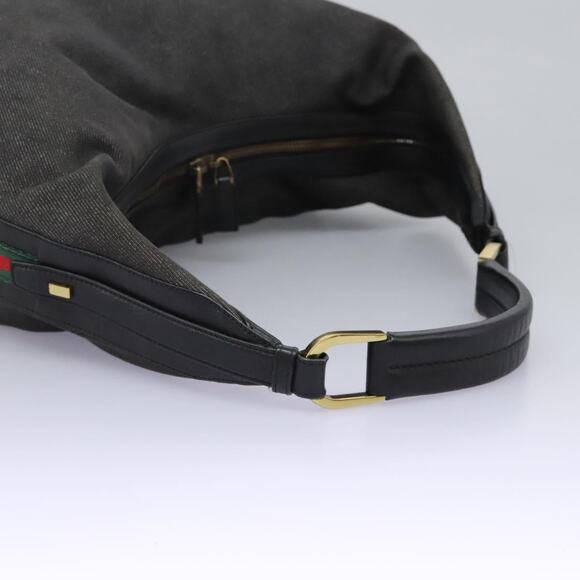 GUCCI Web Sherry Line Shoulder Bag Denim Black Red Green - Picture 7 of 16